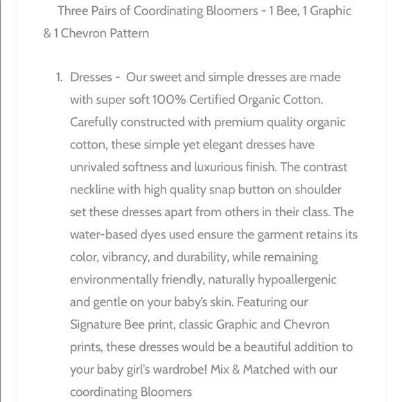 SET OF BABY ORGANIC DRESSES W/BLOOMERS (6-PC SET) - Picture 3 of 7